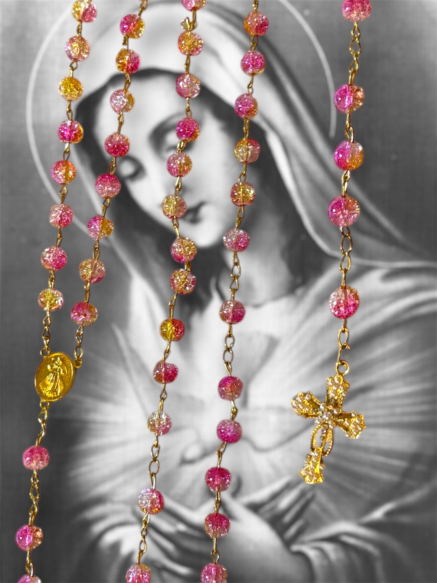 Chapelet rose et doré (Vierge Marie)