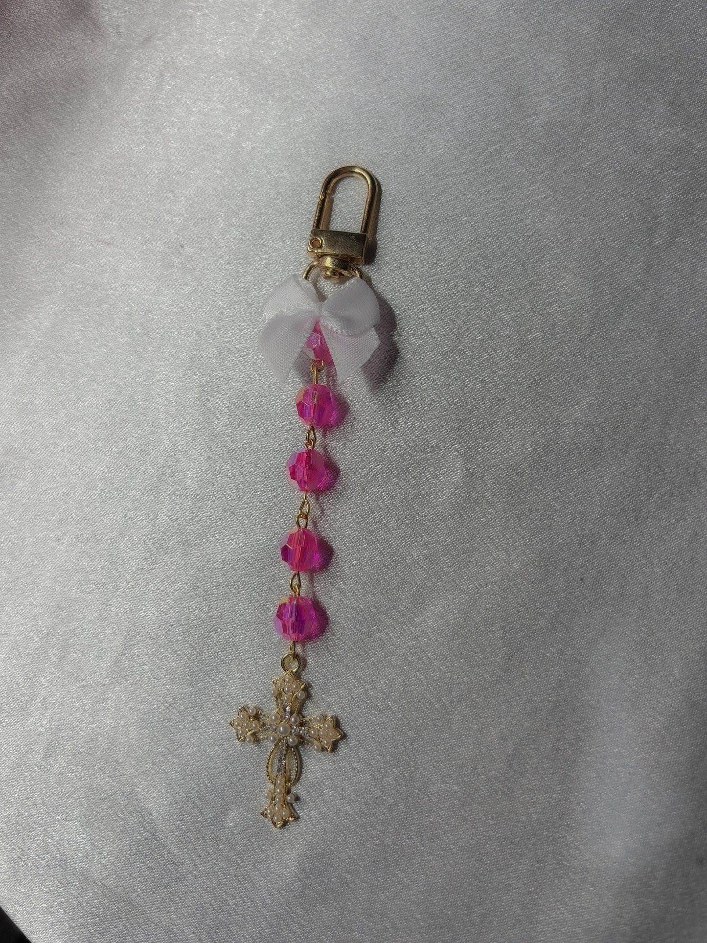 Porte clé rose avec noeud